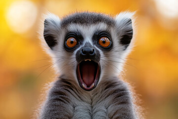 Obraz premium Lemur with wide open mouth expressing surprise in nature