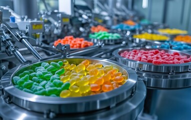Vibrant Colorful Gummy Candy Production Line in Modern Factory