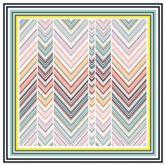 A vibrant chevron pattern in pastel and muted tones, featuring diagonal stripes in varying widths and colors including pink, green, and gold.