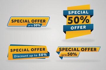 Set of discount sale special offer promotion badge banner in a minimalist style