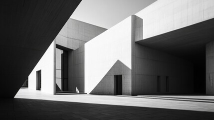 Fototapeta premium Abstract minimalistic architecture. Contemporary aesthetic geometry architecture. Building with shadows. Minimal trendy architecture concept. 