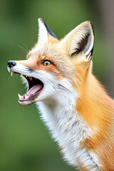 Fototapeta premium Close-up of a red fox with open mouth