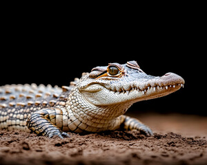 Obraz premium Close-up of a small crocodile resting on the ground