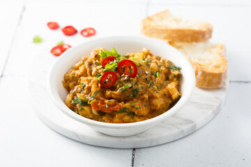 Roasted vegetables dip with chili pepper