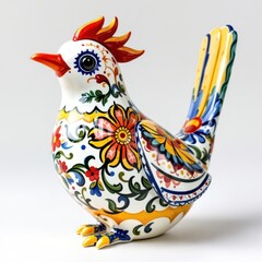 Colorful ceramic bird figurine with intricate floral patterns and vibrant details