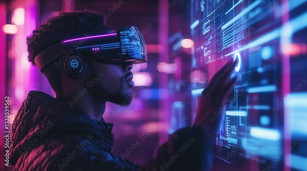 Poster Mixed reality interaction with augmented reality elements in a futuristic setting
