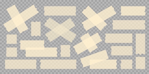 Collection of transparent adhesive tape, washi, mini tape vector stickers illustration