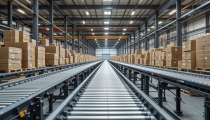 Fototapeta premium Automated conveyor system in a distribution warehouse