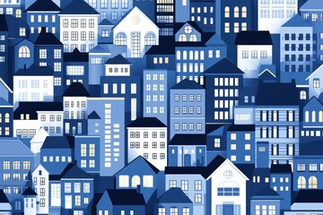 Naklejka premium Seamless tessellated layered cityscapes appearing to loop infinitely, impossible shape architecture pattern, sophisticated high-end refinement