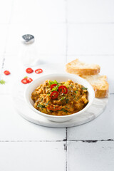 Roasted vegetables dip with chili pepper