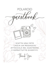 Polaroid guestbook. Immagine con polaroid da utilizzare al proprio matrimonio o festa di compleanno per invitare gli ospiti lasciare una foto ricordo nel libro degli ospiti. 