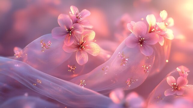 Elegant pink and gold flowers with star and rhinestone embellishments perfect for wedding or romantic design projects. Rainstone. Illustration