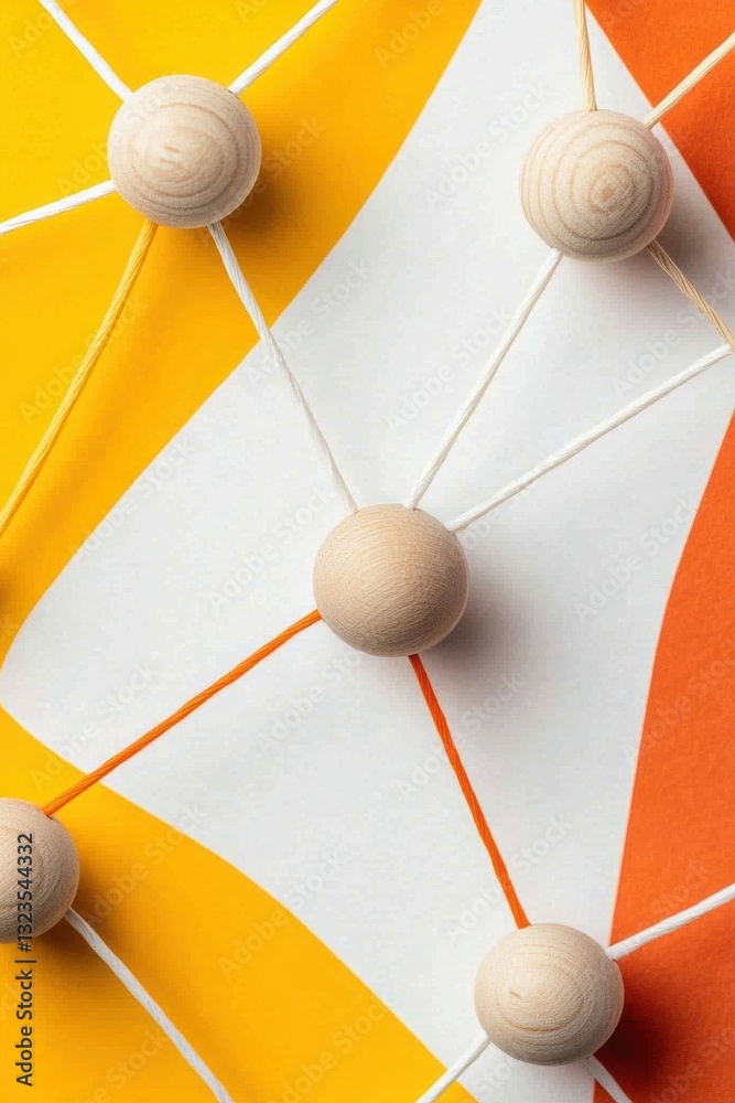 Aufkleber Geometric Network Dynamics Minimalist Wood Sphere Connection Visualizing Organizational Complexity and Strategic Workflow Optimization in Modern Business Environments