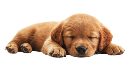 Golden puppy peacefully snoozing in a cozy setting on a soft surface