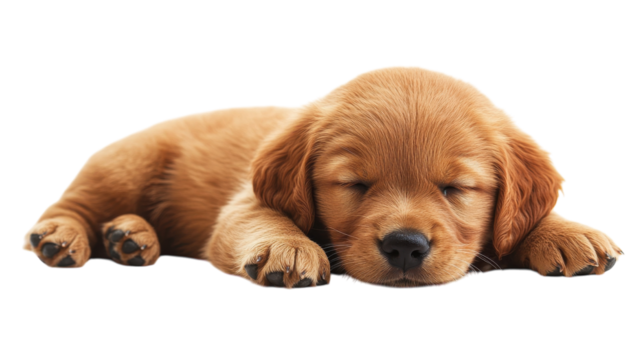 Golden puppy peacefully snoozing in a cozy setting on a soft surface