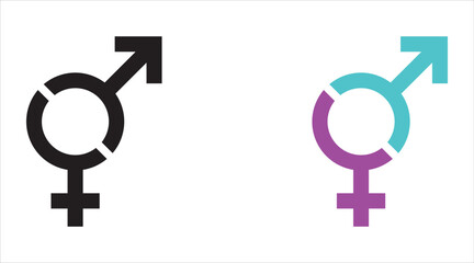 Male and female gender symbols set. Gender symbol with blue pink and black colours. Men, women, girl, boy - stock vector.
