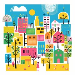Obraz premium The simplistic linework and color scheme evoke a Scandinavian or modern minimalist vibe, perfect for children's room decor or playful packaging