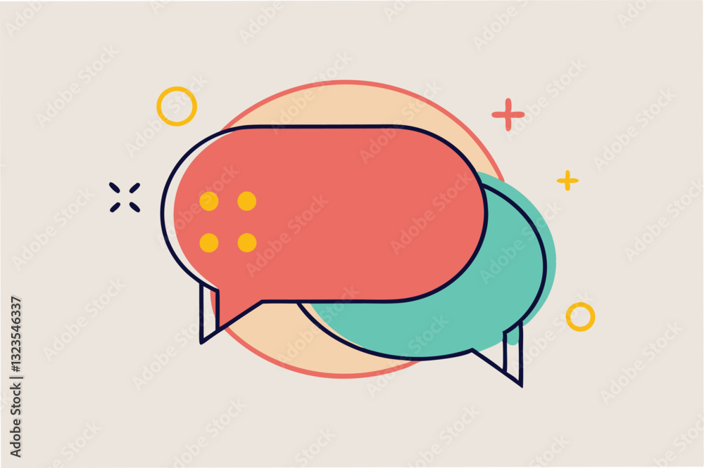 Poster stylized vector illustration of a speech bubble design with soft colors and minimalist accents suita