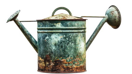 Old watering can revealing timeworn charm and rustic beauty in a garden setting