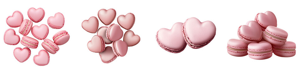 Fototapeta premium Set of a pink heart-shaped macarons, isolated on transparent background.