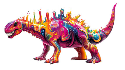 Fototapeta premium A vibrant, colorful dinosaur rendered in a fluid, paint-like style, showcasing dynamic splashes and swirls.