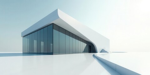 Obraz premium Modern Architectural Design Sleek White Structure with Expansive Glass Facade and Curving Walls