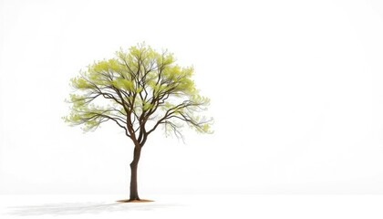 Obraz premium A lone tree stands against a bright white backdrop, branches reaching skyward, branch, environment