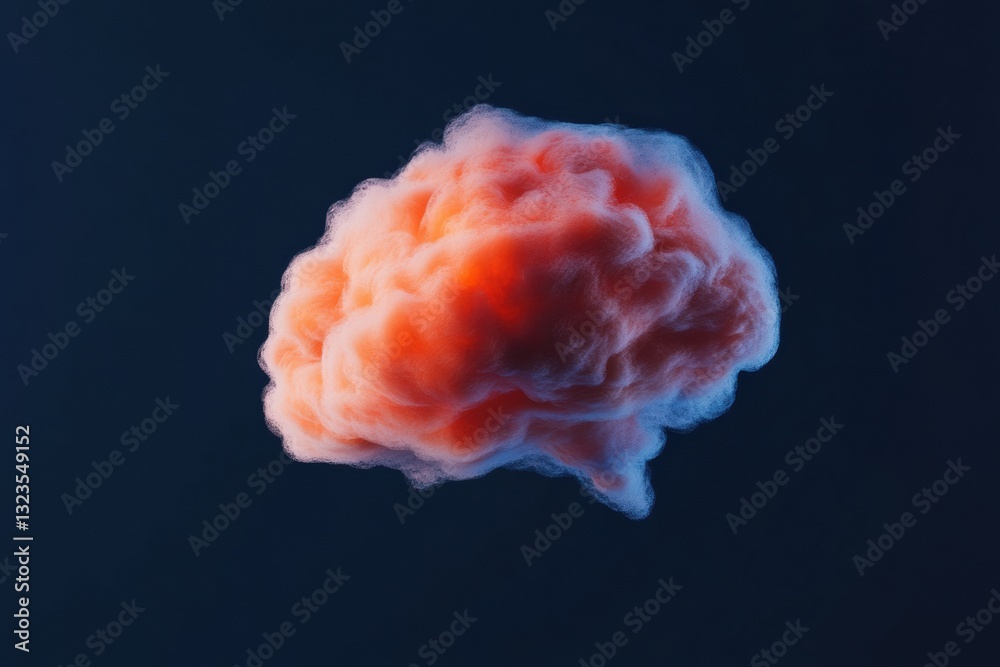 Poster Neuromorphic AI Visualization Ethereal Coral-Toned Brain Cloud in Deep Space - Cognitive Computings Luminescent Frontier of Technological Imagination