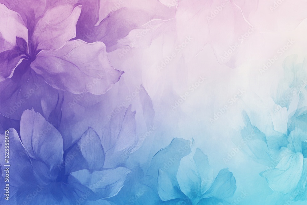 Aufkleber calm gradient background transitioning from lavender to pale blue with floral elements for serene de