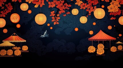 Vibrant Chinese Lanterns Illuminating the Night Sky in Colorful Display