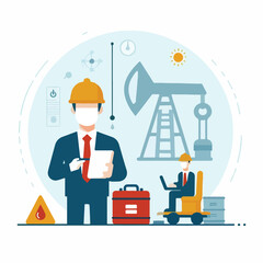 vector illustration of people working in oil company