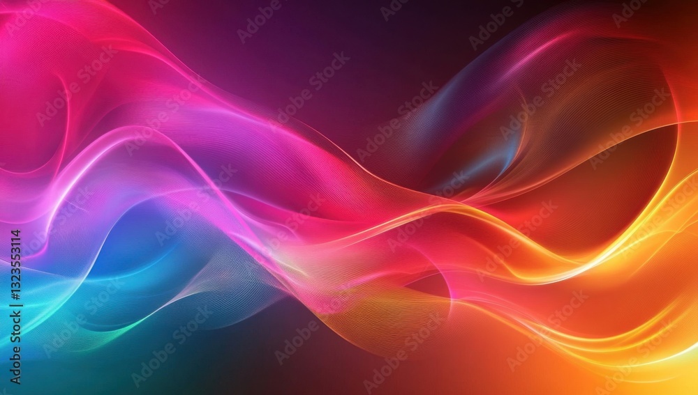 Fototapete Colorful abstract background with glowing waves and soft lines, creating a charming atmosphere for design projects Vibrant colors create dynamic visual effects on digital screens, perfect as wallpaper