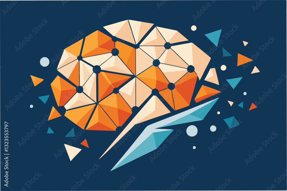 Poster Colorful vector illustration of an abstract brain design with geometric shapes and vibrant colors showcasing creativity and intellect