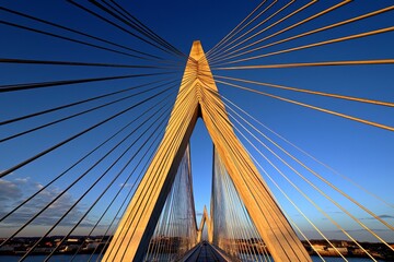 Stunning view of a modern cable-stayed bridge against a clear blue sky