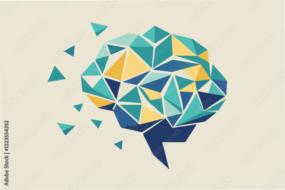 Poster Colorful vector illustration of an abstract brain design with geometric shapes and vibrant colors showcasing creativity and intellect