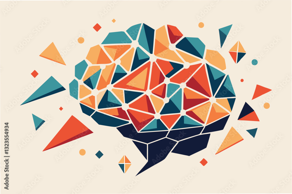 Poster colorful vector illustration of an abstract brain design with geometric shapes and vibrant colors sh