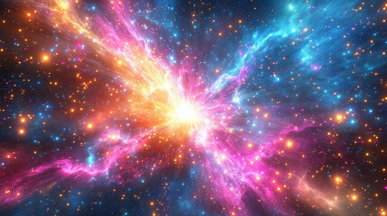 Colorful Cosmic Explosion with Vibrant Nebula and Glowing Stars in Deep Space