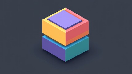 Stacked colorful isometric cubes on dark background.