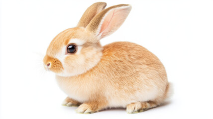 Obraz premium cute brown rabbit with fluffy fur sits on solid white background