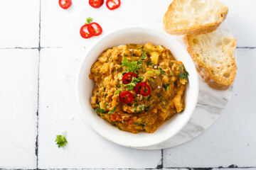 Roasted vegetables dip with chili pepper