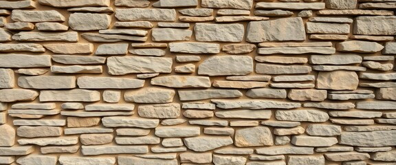 Obraz premium Rustic stacked stone wall, varying shades of grey and brown, rough texture, dry stone wall, rock wall