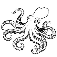Obraz premium Detailed Vector Illustration of Octopus with Curled Tentacles for Coloring Books