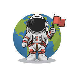 Astronaut Holding Flag in Front of Earth Vector Illustration for Educational Use