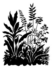 Lush Botanical Silhouette Vector Illustrating Diverse Plant Leaves