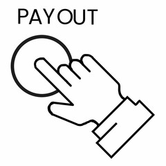 This is a pixel design illustrating the payout icon with a finger touching a button, symbolizing financial transaction and payment confirmation.