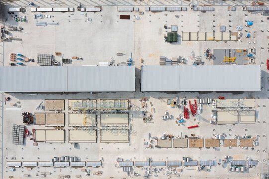 Semiconductor Facility Construction Site Aerial View During Assembly