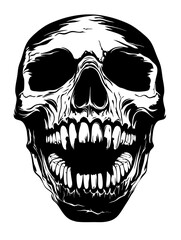 Fototapeta premium Detailed Grinning Skull Vector Illustration for Tattoos and Design Use