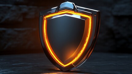 Glowing Metallic Shield: Dark Ambiance, Neon Border