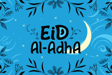 Design elegant Eid al-Adha typography, intricately framed by Islamic geometric patterns.  Include subtle gold accents.