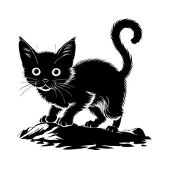 Obraz premium Black Cat Silhouette Illustration Adorable Kitten Vector Artwork for Tattoos and Crafts